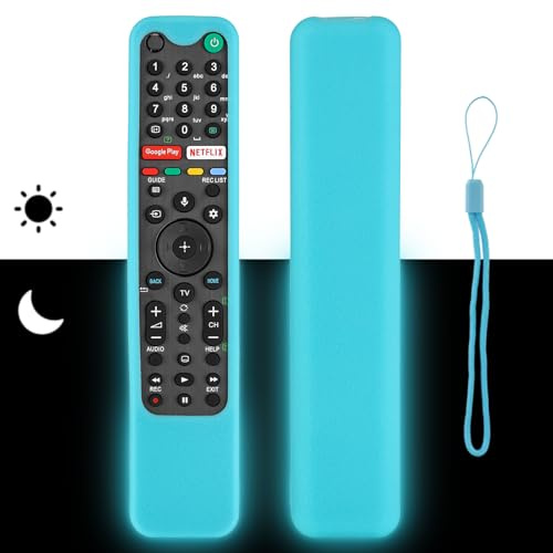 Silikon-Fernbedienung Fall kompatibel mit Sony RMF-TX500P RMF-TX500U RMF-TX500E RMF-TX600U RMF-TX600P RMF-TX600E TV Fernbedienung Stoßfeste Schutzhülle mit einem Lanyard (Fluoreszierende Blau)