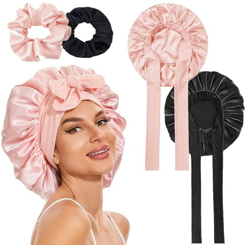 2 Stück Seide Haargummi Und 2 Stück Seidenhaube Zum Schlafen Bonnet Schlafhaube Seide Silk Bonnet Bonnet Sleep Cap Schlafhaube,Haarhaube Für Die Nacht Satin Bonnet Bonet Hair Bonnet,Hair Bonnet Bonnet