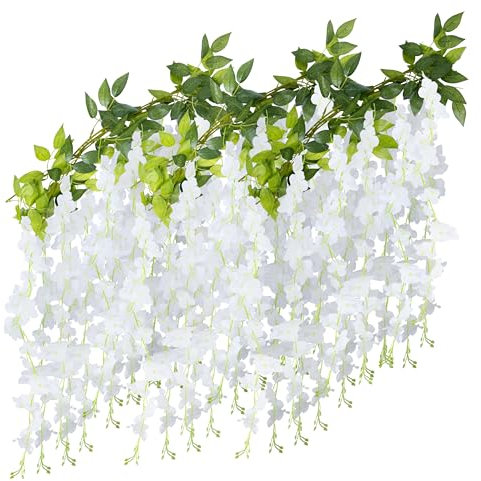 Foshird Künstliche Blumengirlande Deko Weiß Wisteria 1,85m Kunstblumen Hängend für Girlande Hochzeit Blumenwand Room Decor Garten Party