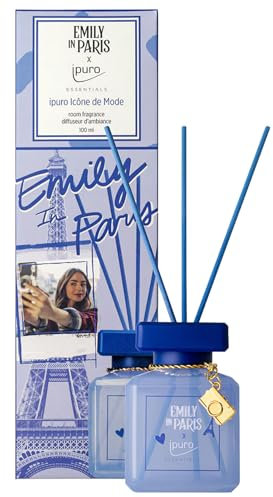ipuro Essentials x Emily in Paris Icône de Mode Raumduft 100ml - Lufterfrischer mit Veilchen, fruchtigen Noten, Sandelholz & Vanille Duft - Diffuser mit Stäbchen - Pariser Luxus für jeden Raum