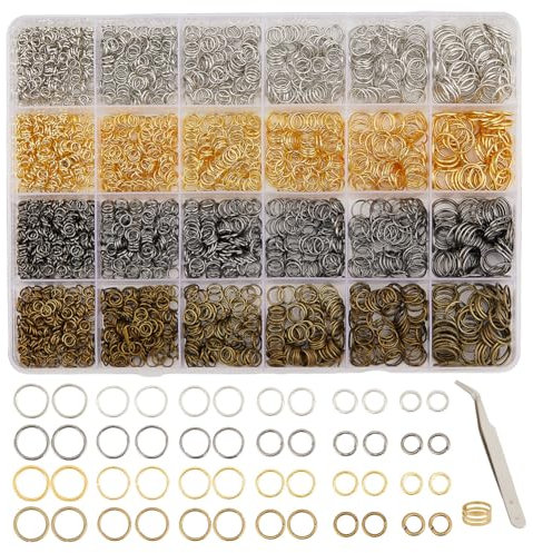 SOFPLATE 1 Box 2800Pcs+ 6 Size 4 Colors Jump Rings Kit Jump Hoops Tweezers Opening Tools Round Iron Connector Rings for Jewellery Making Keychains Earrings Necklaces Bracelets Charms Supplies Repair