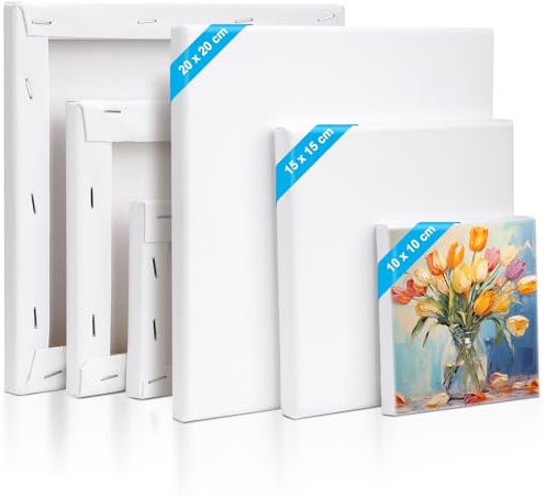 Kigniote Leinwand Set, 6 Stück Leinwand zum Bemalen 20x20,15x15,10x10 cm Keilrahmen Weiß Malen Canvas Künstlertafelbilder für Ölgemälde Acryl Leinwandpaneele für Bastler und Künstler