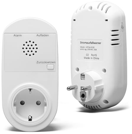 Briidea Stromausfallalarm melder mit LED Anzeige und 80 dB Sirene, betrieben mit wiederaufladbarem Akku (enthalten), ideal zur Überwachung von Kühlschränken, Gefrierschränken, Sumpfpumpen und Aquarien