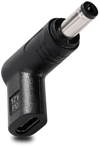KUOQIY Adecuado USB C a DC 12V, USB 3.1 Tipo C Hembra a CC 5.5x2.1mm Macho PD Emulador de Gatillo Adaptador de Activador 90 Grados,para Enrutadores, Módems Ópticos