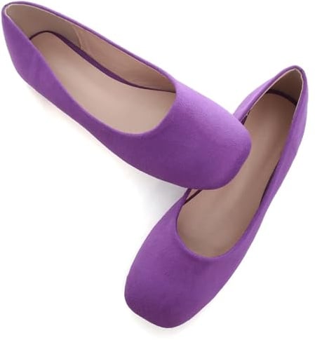 SAILING LU Flats for Women Comfortable Solid Color Soft Flats Square Toe Ballet Casual Work Shoes Dressy Slip-ons Loafers, D363-purple, 8.5 UK