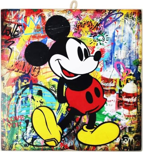 Disney Mickey Mouse Pop Art Bild Bild Vintage Cartoon Druck auf Holz 15 x 15 cm.