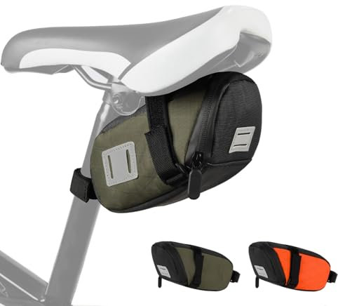 Playexen Borsa Sottosella Bici Piccola Borse da Sella Bicicletta da Corsa Strada MTB Impermeabile con Nastro Riflettente Marsupio Portaoggetti di Attrezzi Bici 16.5 * 7.5 * 10CM con Cinghie(Verde)