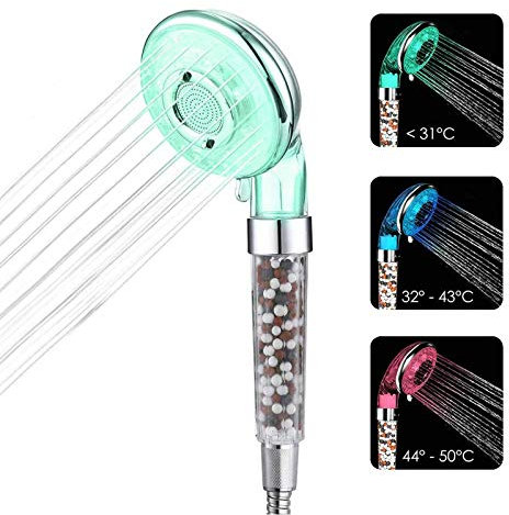 Cabezal De Ducha De Mano, Alcachofa Ducha Led Con Pantalla De Temperatura Digital,3 Cambio De Color Con La Temperatura Para Purificada Ahorro De Agua, Presión De Aumento, Ahorra Agua