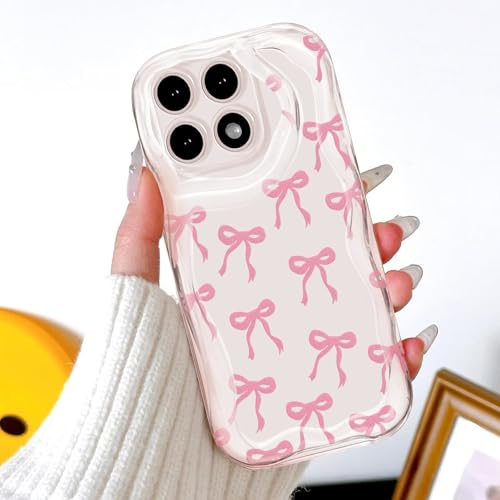 BEENTRYS Schleife Handyhülle für Honor X8A 4G Hülle,Niedliche Wellen Lockige Form Handy Bow Case Aesthetic Frauen Mädchen Weiche Transparente TPU Bumper Stoßfest Schutzhülle-Rosa