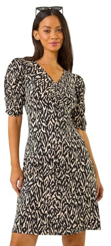 Roman Originals Tea Dress for Women UK Ladies Skater Swing Fit & Flare Flattering Summer Knee Length Frill Hem Ruched Chest Casual Smart Cocktail Party Going Out
