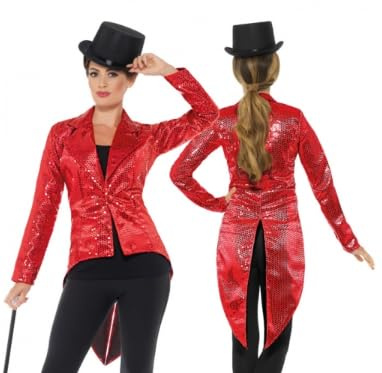 Party Factory Pailletten Frack für Damen, in Rot, Größe XL, Paillettenfrack für Party, Shows oder Karneval, Glamouröses Party-Outfit für besondere Anlässe