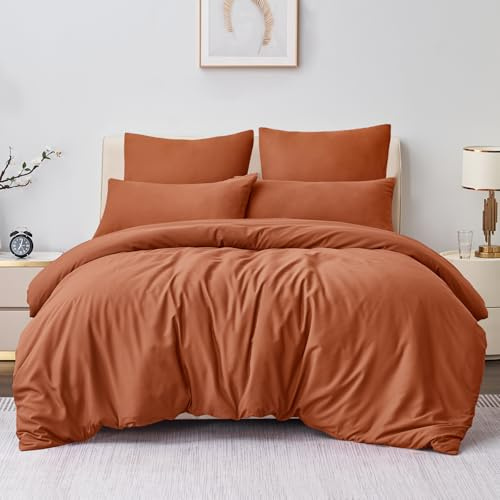 Aisbo Bettwäsche 200x220 3teilig Orange Gebrannt - Mikrofaser Bettwäsche-Sets mit Reißverschluss, ÖKO-TEX Bettbezug 220x200 cm 3tlg mit Kissenbezug 80x80 cm, Weich und Bügelfrei