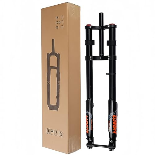 26/27.5/29 Inch Suspension Inverted Air Fork, Dual Crown Downhill Front Fork Travel 200mm Mountain bicycle shock absorber air pressure front fork Rebound Adjustment 15 * 110MM Black,27.5in