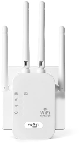 AOOSU WiFi Repeater 1200Mbps with 4 High-Gain Antennas, WiFi Extender Booster Supporting Repeater/AP Dual Modes, Built-in Ethernet Port for Seamless Connection of All WiFi Devices Broadband Extender