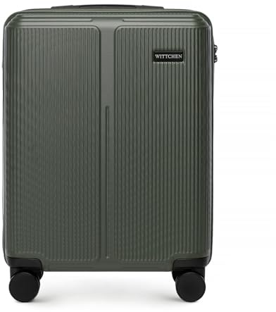 WITTCHEN Stripes Line | Kabinenkoffer 55 × 39 × 20 cm (M) | Hartschale ABS handgepäck Koffer 36 l, 4 Rollen 360° & Zahlenschloss | Handgepäck Tasche für Lufthansa/Eurowings/Ryanair | Farbe: Khaki