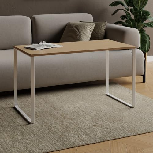 AKKE Couchtisch Wohnzimmertisch Beistelltisch Mit Metallbeinen Laminierte Platte Höhe 55cm Tisch Für Wohnzimmer Modern Loft Stil Crespo Eiche Hell/Wht 70 x 50cm