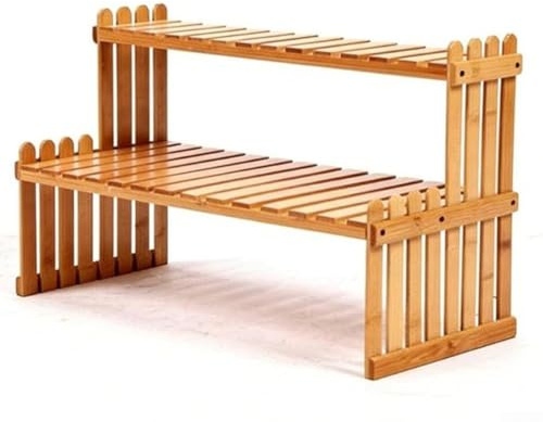 Estante de madera de 2 niveles para plantas para uso en escritorio como soporte para macetas, expositor y solución de almacenamiento para la organización de espacios pequeños (47 cm)