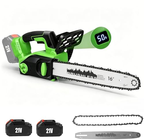 Motosierra de batería 2200 W, motosierra eléctrica inalámbrica, batería de 4000 mAh, guía de cadena de 40 cm, velocidad de cadena 18 m/s, sistema de lubricación automática (Verde)