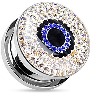 Tapsi´s Coolbodyart® Ohr Flesh Tunnel Schraubverschluss Edelstahl Chirurgenstahl 316L Nazar Amulett Auge Kristall Blau 8mm