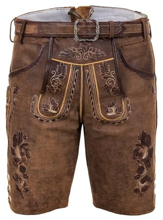 Edelnice Trachtenmode Bayerische Traditionelle Kurze Lederhose Thomas mit passendem Trachtengürtel Gr. 44-68 (as3, Numeric, Numeric_54, Regular, Regular)