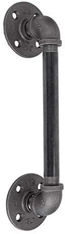 Rustic Industrial Pipe Décor Barn Door Handle, 8 inch - Authentic Industrial Steel Grey Iron Fittings, Flanges and Pipes for Custom Vintage Hanging Doors, DIY Kit with Hardware