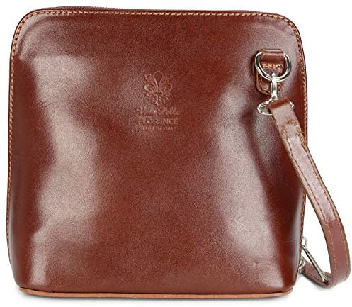 Belli italienische Ledertasche Damen Umhängetasche klein Handtasche Schultertasche Abendtasche in maronenbraun - 17x16,5x8,5 cm (B x H x T)
