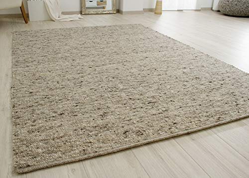 Steffensmeier Handwebteppich Murnau | Wolle (Schurwolle), Natur Grau, handgewebt, Größe: 200x200 cm Wohnzimmer und Schlafzimmer