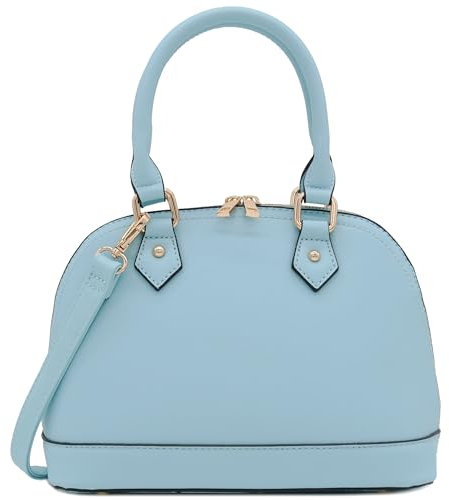 Satchel-Tasche in klassischer Kuppelform mit umlaufendem Reißverschluss aus Saffiano-Leder, Hell, blau, Einheitsgröße
