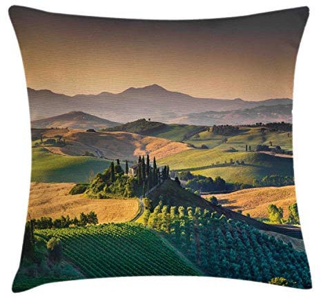 ABAKUHAUS Landschaft Kissenbezug, Toskana Berge und Täler, Dekorative Kopfkissenhülle mit Beidseitigem Druck Reißverschluß Waschbar, 40 x 40 cm, Aprikose Khaki