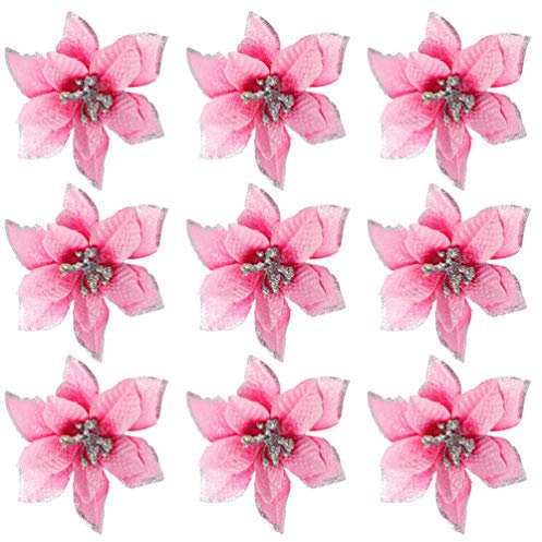 Tomaibaby 36 Pieces Christmas Poinsettia Flowers Artificial Glitter Christmas Tree Ornaments for Xmas Wedding Decorations (Pink)