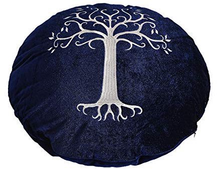 Elbenwald Herr der Ringe Kissen Der Weiße Baum von Gondor Motiv Stickerei rund Ø 43 cm Samt blau