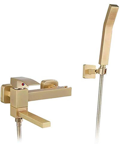 GLYYR Robinet de Baignoire Or Brossé Mitigeur de Baignoire avec Douchette, Rotatif Mitigeur de Douche en Laiton Montage Mural Monocommande Robinet de Douche pour Salle de Bains