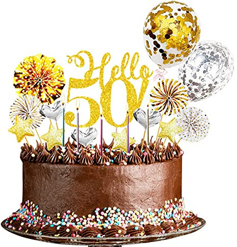 Yitla 24 Stücke 50 Tortendeko Geburtstag Frau,50 Kuchen Deko Happy Birthday Tortendeko 50 Geburtstag Deko Cake Topper Mann Geburtstag Party(Gold Silber)