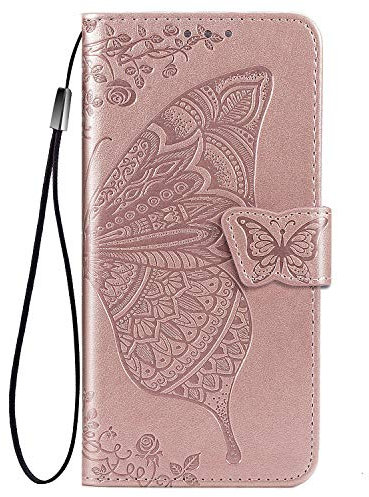 GOKEN Cover per Samsung Galaxy S22 5G, Custodia Flip PU Pelle TPU Portafoglio Custodie con Stand & Carte Slot & Disegni Rilievo, Chiusura Magnetica Telefono Case, Oro Rosa