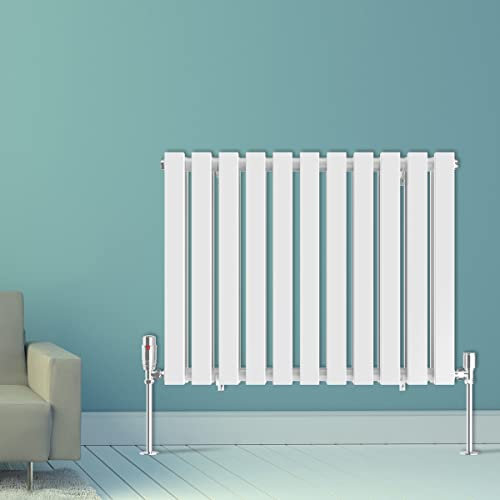 Warmehaus 600 x 760 mm Weiß horizontale Designer-Heizkörper, Doppelsäulen-Heizkörper, rechteckig, flach, perfekt für Badezimmer, Küche, Wohnzimmer