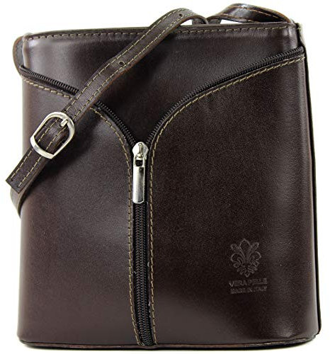 modamoda de - D19 - ital Kleine Umhängetasche aus Leder, Farbe:Dark Chocolate