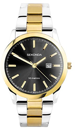 Sekonda Taylor Mens Analogue Watch 41mm dial | 50 Metres Water Resistance, mineral glass crystal, double lock safety clasp, sunray dial, date display, ion-plated case