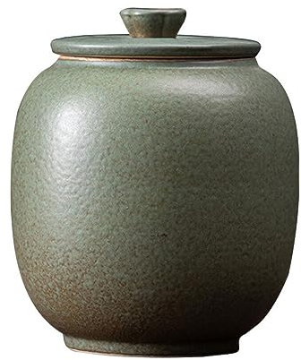 HEMOTON Ceramic Tea Canister with Lid Multi-Functional Kitchen Storage Jar for Tea Sugar Grain Decorative Desktop Pot 3.07X3.15X3.66 Inch