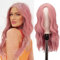 FESHFEN Lange Lockige Rosa Perücke, 55 cm Mittelscheitel Frauen Perücken Natürlich synthetische Perücken Damen Locken Wavy Wig für Party Täglich Long Wavy Wig