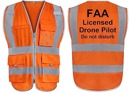 TopTie FAA Drone Pilot Vest Warnweste 9 Taschen Reflektierende Sicherheitsweste für Drohnenbetreiber, komfortabel und ungestört, Drohnenzubehör, erfüllt ANSI/ISEA-Standards