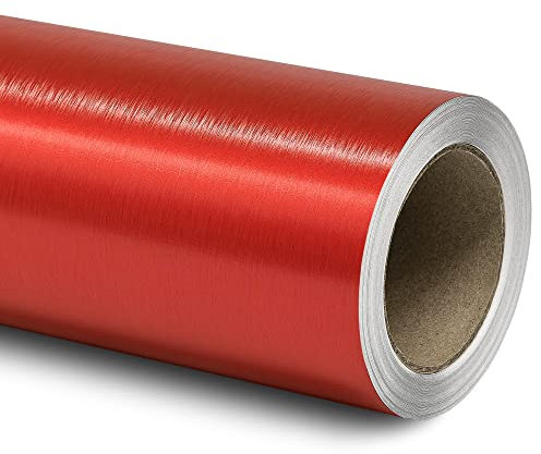 Folindo® 3D Chrom gebürstet Rot Autofolie (13€/m²) | 300 x 152 cm | Selbstklebende Luftkanal Folie zur Auto Folierung | Blasenfrei