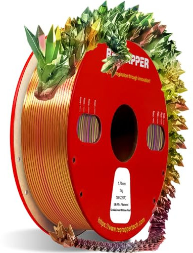 RepRapper Tri-Color Silk PLA Filament 1,75 mm, 1 kg (2,2 lbs) – Hochglänzendes, mehrfarbiges 3D-Druckfilament für FDM-Drucker (Rot/Gold/Grün) – Premium-Qualität, starke Haftung, gleichmäßige Drucke