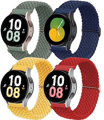 4 Piezas Correa Nylon para Samsung Galaxy Watch 7/6/5/4/FE 40mm 44mm/6 Classic 43mm 47mm/Watch 5 Pro 45mm/4 Classic 42mm 46mm,20mm Tejido Nailon Elástico Correa Deportiva de Repuesto para Mujer Hombre
