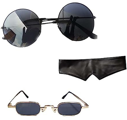 Ealipoi Go-jo Satoru Sonnenbrille Anime Go-jo Cosplay Satoru Runde Glas Jujitsu Cosplay Requisiten 3 Stück, Schwarz, Medium