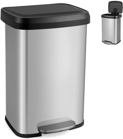 GiantexUK 50L/68L Recycling Pedal Bin, Stainless Steel Rectangular Trash Bin with Silent Soft Close Lid & Pedal, Fingerprint-Proof Recycle Dustbin for Home Kitchen(50L with Deodorant Box, Silver)