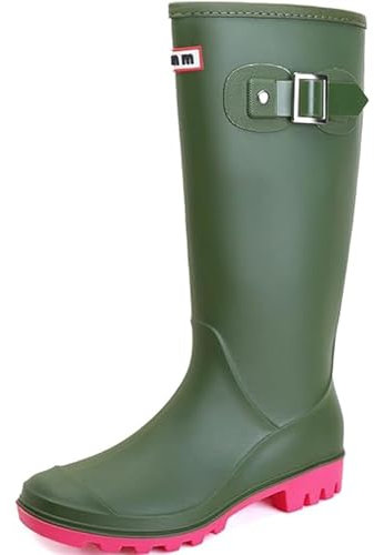 Lvptsh Stivali da Pioggia Donna Stivali Gomma Comode Impermeabile Stivali da Giardino Scarpe Pioggia Antiscivolo Stivaletti Pioggia,Green,EU36