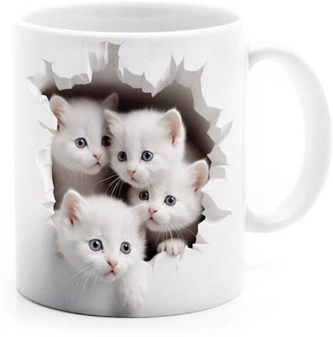 MoonWorks® Tasse Weihnachten 3D Illusion Katze Schneemann Weihnachtsmann Wintertasse XMAS weiss standard