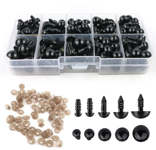 Sicherheitsaugen für Häkeltiere 400 Stk 5-12 mm Amigurumi Augen Safety Eyes Puppenaugen Schwarz Knopfaugen für Häkeltiere Heimwerker