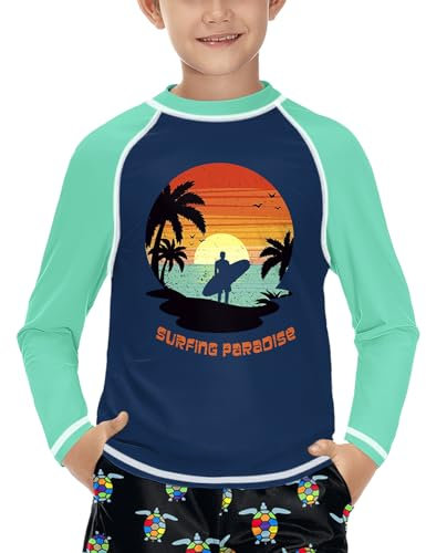 Jungen Langarm UV Shirt Schnelltrocknend Rundhals UPF 50+ Sonnenschutz Rashguard Surfen Grün 140