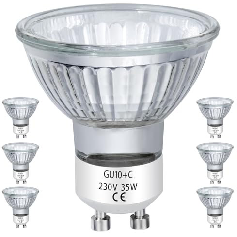 EKSAVE GU10 Halogen Bulbs 35W 230V MR16 for Track,Recessed,Accent Lighting,Ceiling Light,Range Hood, Dimmable Warm White, Pack of 6